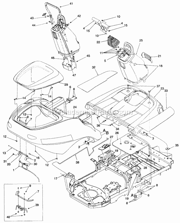 Body Cover Panels Diagram and Parts List for Z42 53AC305G100 Cub Cadet Lawn Mower